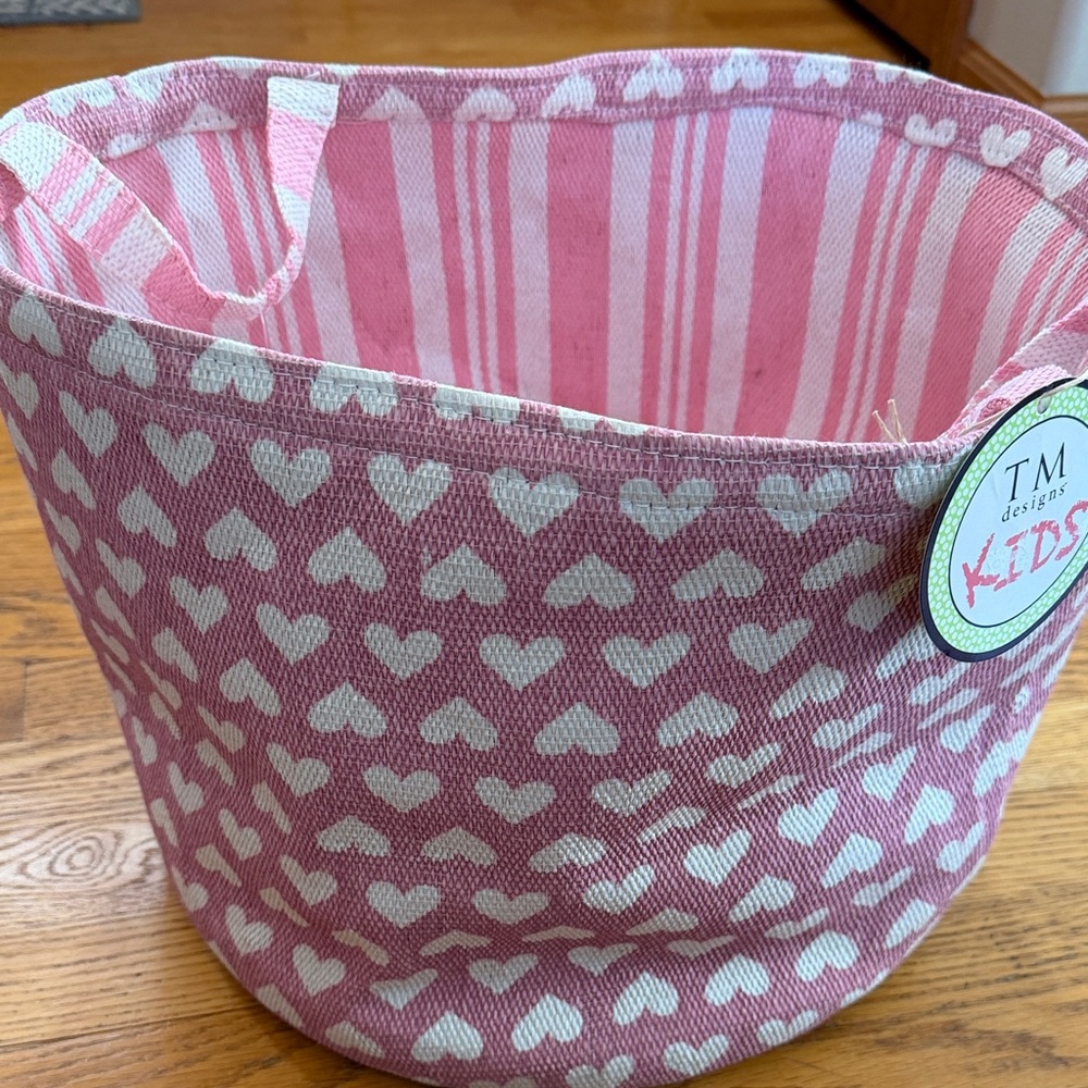 Pink Heart Patterned Storage Basket TM Designs NWT NEW